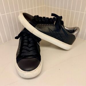 Zadig & Voltaire ZV1747 Black Leather Studded Lighting Bolt Sneakers. Size 8.5